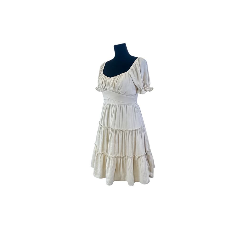 Trixxi Tan Puff Sleeve Peasant Mini Dress - Size Small - Picture 4 of 10
